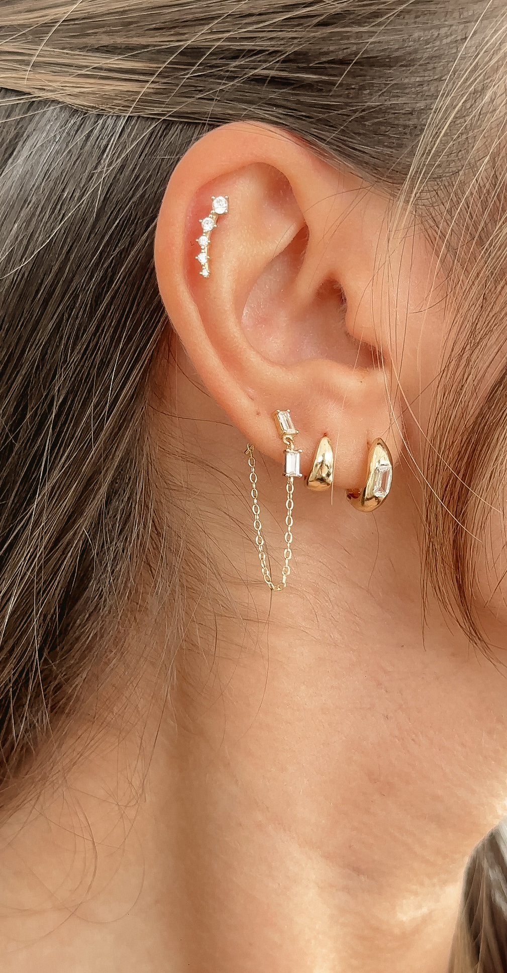 Double Baguette Chain Earrings