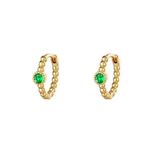 One Green Stone Hoops